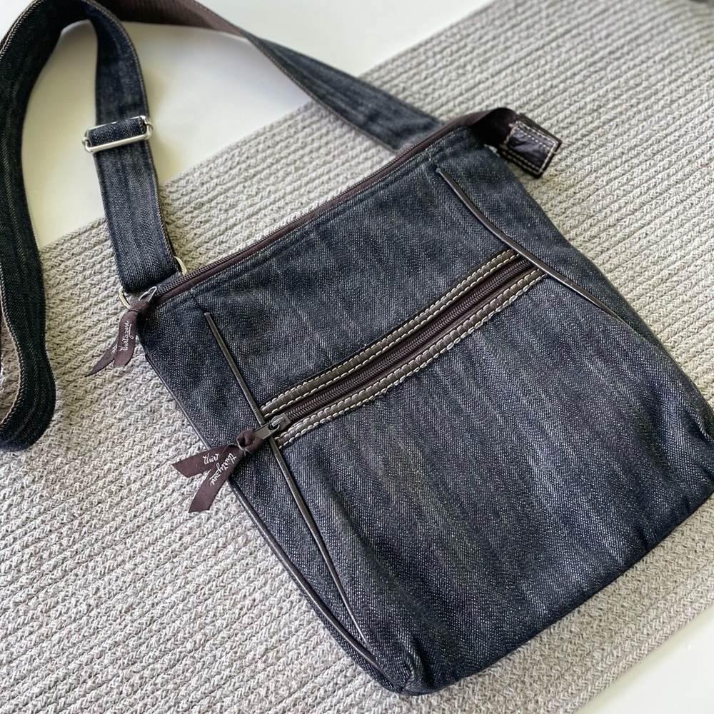 Thirty-One Black Denim Adjustable Crossbody Tote Bag Purse - Picture 10 of 10